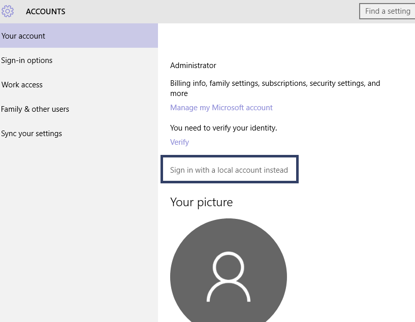 Windows 10 Privacy Local Accounts