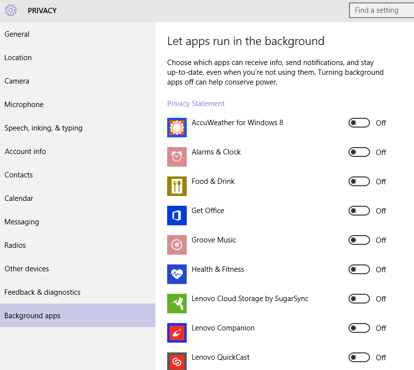 Windows 10 Privacay Background apps