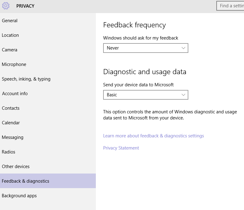 Windows 10 Privacy Feedback