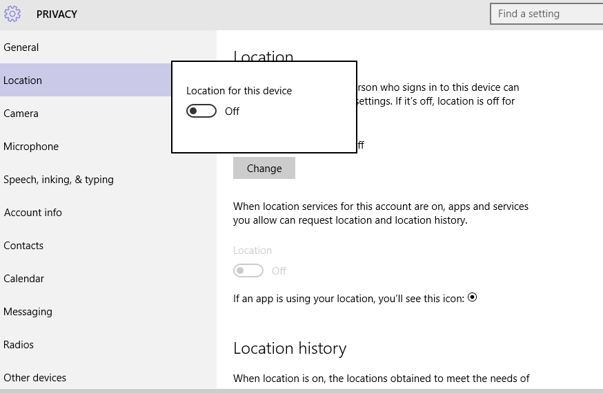 Windows 10 Privacy Location