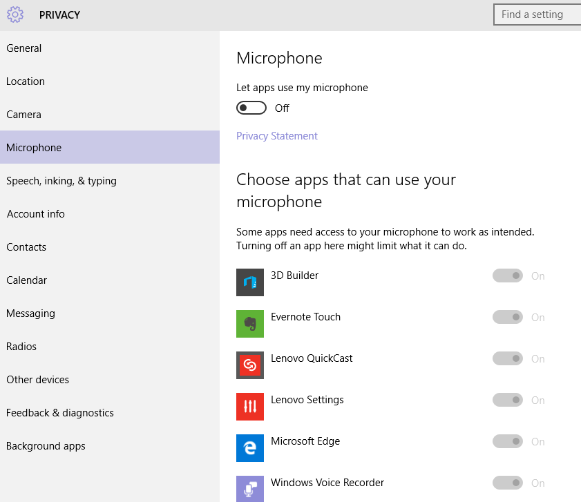 Windows 10 privacy microphone